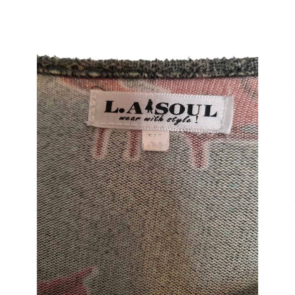 LA Soul Women's Long Sleeve Dress Red Fox Print Gray Knit Casual Large Pockets‎